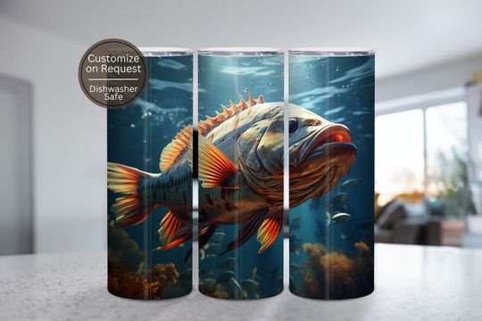 Bass Fish 20oz Tumbler Fishing Lover Gift Fisherman Drinkware Bass Fishing Tumbler Fish Design Perfect Fishing Trip Essential tumbler