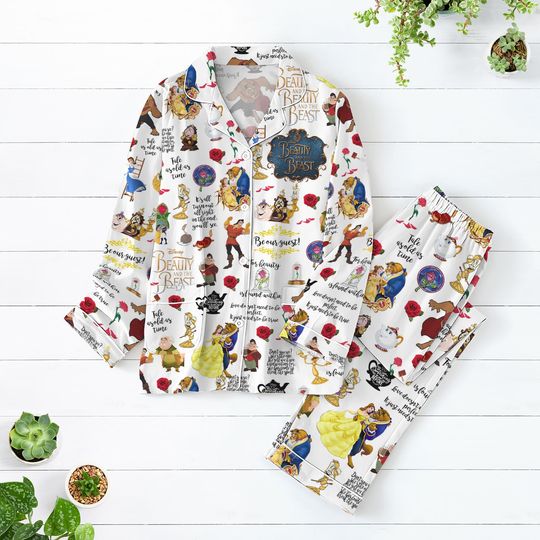 Beauty And The Beast Pajamas Set, Disney Princess Belle Sleepwear, Disneyland Matching Bridesmaid Pajamas, Disney Lover Gifts For Her