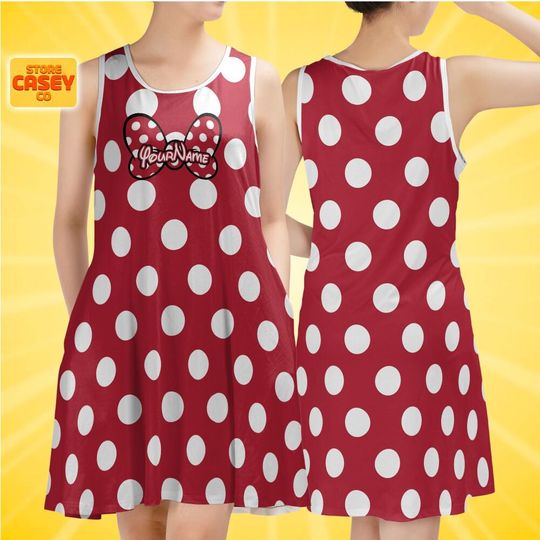 Custom Minnie Mouse Sleeveless Dress, Personalized, Disneyland, Gift for fan