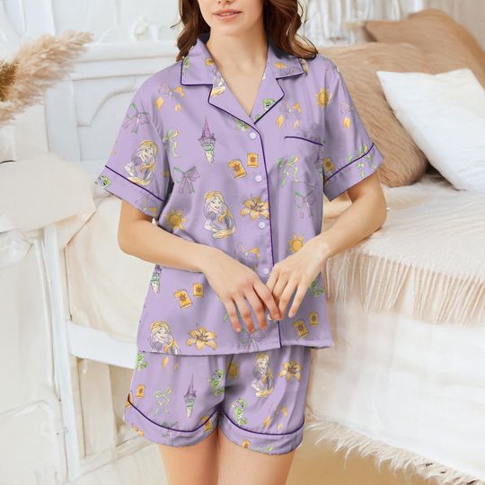 Coquette Bow Rapunzel Pajamas Short Set,Disney Tangled Pjs,Disney Princess Pajamas,Tangled Coquette Bow Pajamas