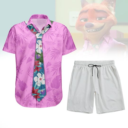 Nick Wilde Hawaiian Shirt and Shorts, Zootopia 2 Button Shirt, Cosplay Summer Outfit, Nick Wilde Zootopia 2 Costume Cosplay Shirt