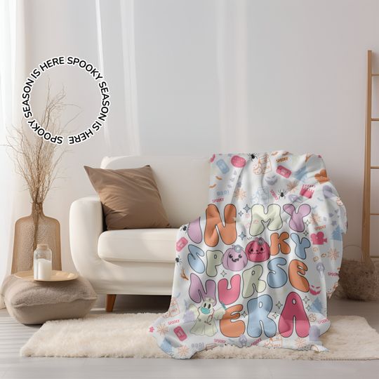 In My Spooky Nurse Era Sherpa Throw Blanket Boo Basket Halloween Blanket Throw Blanket Couch Fall Blanket Cute Ghost Blanket Nurse Gifts