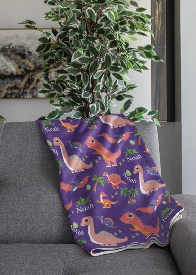 Personalized Dinosaur Blanket, Custom Name Blanky for Kids, Cozy Warm Back to School Gift, Customized Special Day Gift, Cute Kidsroom Decor