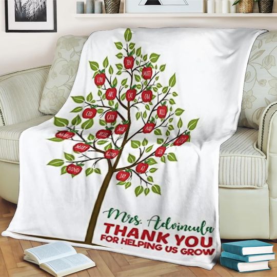 Personalized tree teacher students blanket thank you for helping us grow, gift for teacher, custom blanket, teacher appreciation