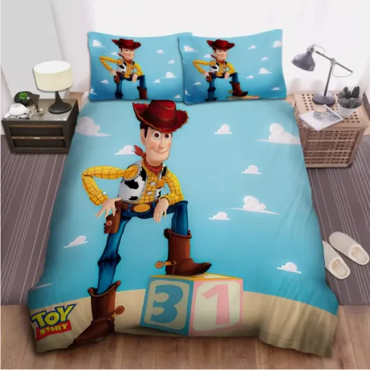 Pixar Toy Story Character Sheriff Woody Posing With The 3D Quilt Bedding Set