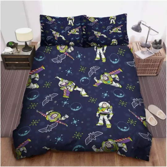 Toy Story Buzz Lightyear In Space Pattern To Infinity And 3D Quilt Bedding Set