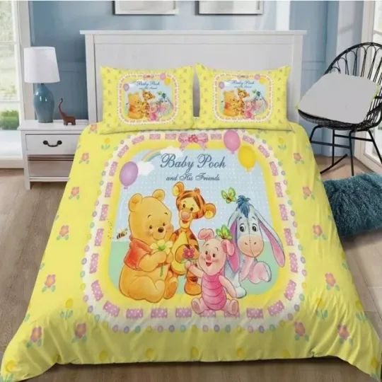 Baby Pooh And His Friends Winnie The Pooh Besties Yellow  3D Quilt Bedding Set