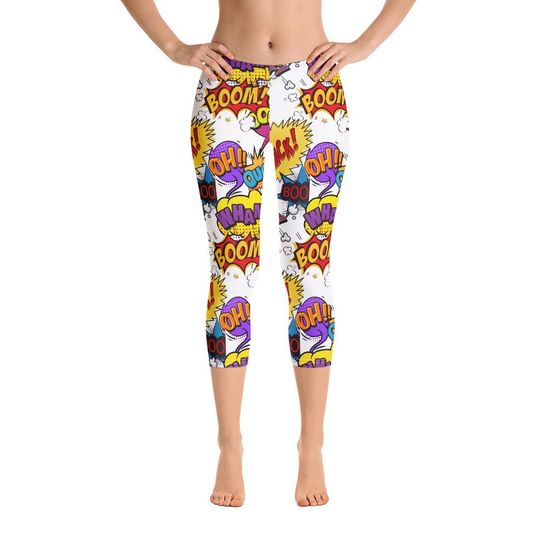 Women's Cartoon Capri Leggings, Spandex Leggings, Cartoon Style Leggings