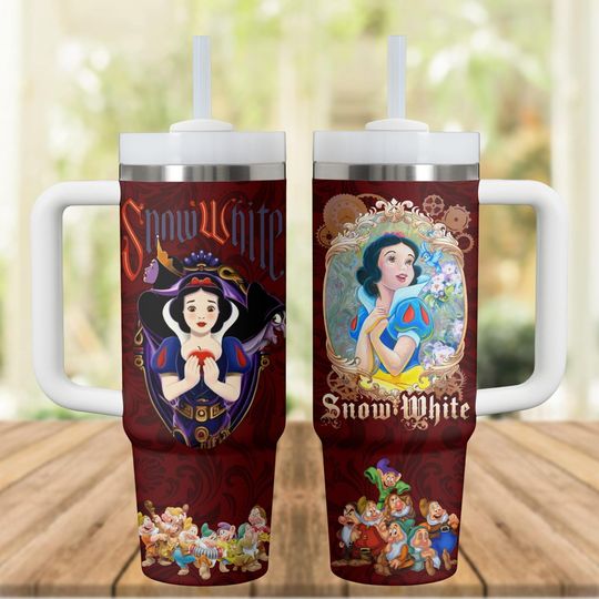 Snow White Disney Tumbler, 7 Dwarfs, Custom Name, Princess Gift