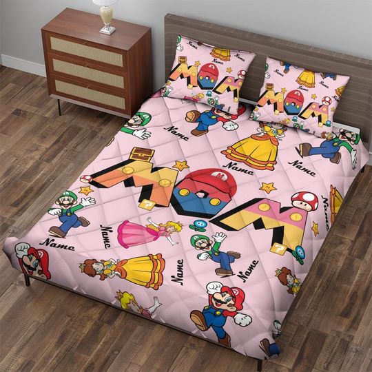 Custom Mario Character Bedding Set, Mario Bedding Set, Mother's Day Gift