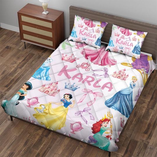 Personalized Watercolor Disney Princess Bedding Set, Custom Name Baby Girl Bedding Set, Disney Princess Birthday Girl Gift,