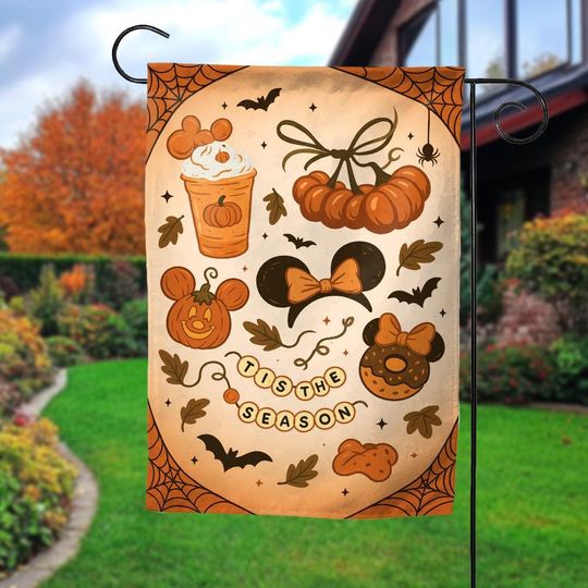 Disney Fall Garden Flag, Mickey Mouse Fall Garden Flag, Minnie Mouse Flag, Fall Flag, Happy Fall Leaves Mickey and Minnie D2JB18