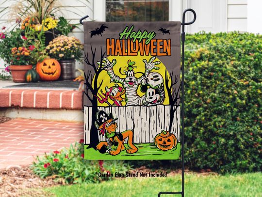 Mickey and Friends Halloween Flag, Disney Halloween Garden Flag, Spooky Season Yard Flag Happy Halloween Outdoor Decor, Mickey Pluto Goofy
