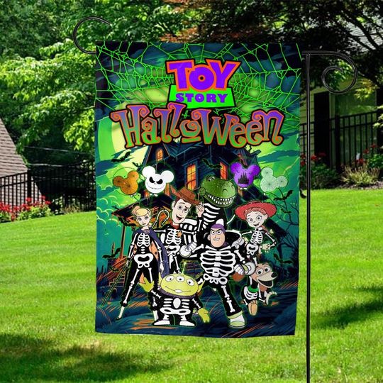 Disney Toy Story Halloween Garden Flag, Spooky Buzz Lightyear, Custom Yard Decor, Pumpkin Halloween Flag