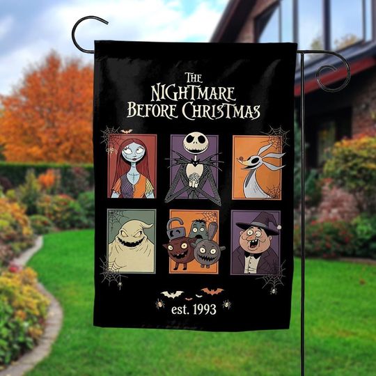 The Nightmare Before Christmas Halloween Garden Flag, Jack Skellington Outdoor Decor, Double-Sided Banner