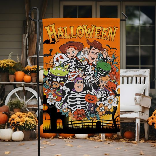 Toy Story Halloween Garden Flag with Woody Buzz Lightyear and Jessie Spooky Season Decor