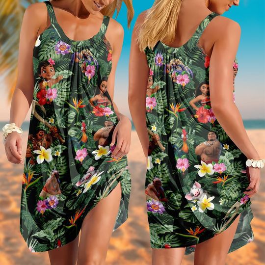Moana Characters Summer Sling Dress, Disney Casual Beach Dress, Gift For Her
