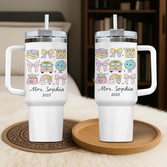 Personalized Teacher 40oz Tumbler with Handle and Straw, Teacher Appreciation Gifts