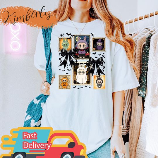 Coquette Bow Halloween T-Shirt, Spooky Stamps Tee, Monster Doll Shirt, Labubu Sweatshirt, Halloween Kids T-Shirt