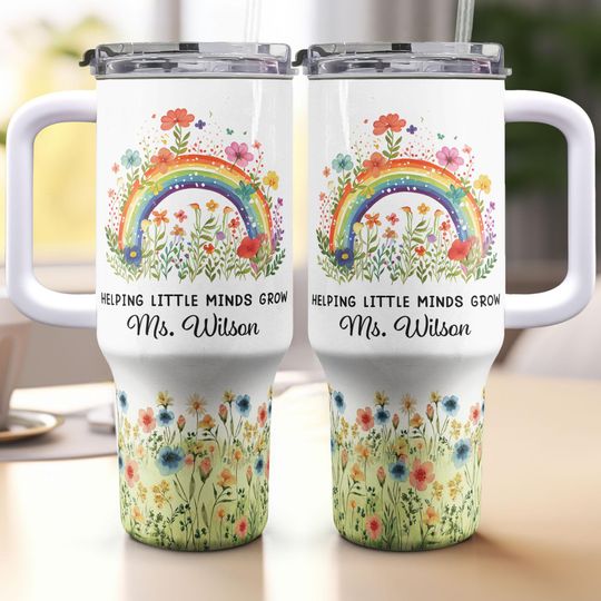 Helping Little Minds Grow, Personalized 40oz Tumbler With Straw, Teacher Appreciation Gift