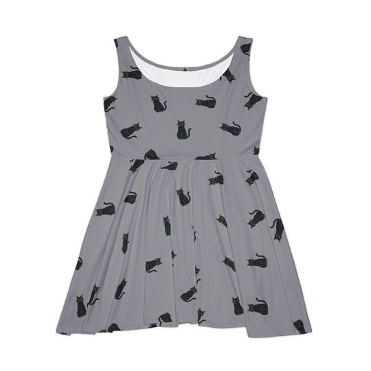 Black Cat Women's Skater Dress, Halloween Dress, Spooky Gothic Dress