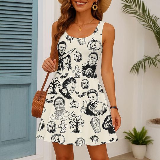 Halloween Michael Myers Skater Dress, Horror Movie Casual Dress