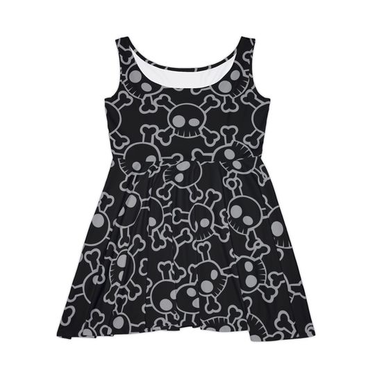 Gothic Skull Skater Dress, AOP Women's Dress, Edgy Fashion