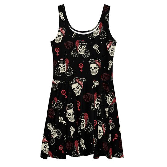 Rosie Skull Skater Dress for Women Gothic Floral Outfit