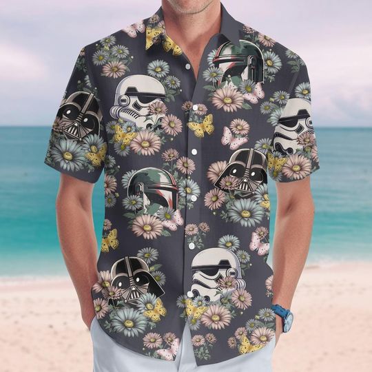 Star Wars Floral Button Shirt, Darth Vader, Stormtrooper, Boba Fett, Galaxy's Edge
