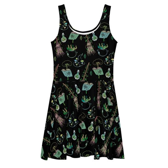 Green Witch Skater Dress for Women Halloween Outfit
