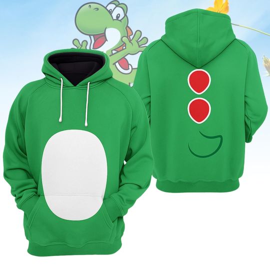 Yoshi Dino Costume Hoodie, Green Dinosaur Cosplay Hoodie For Fans