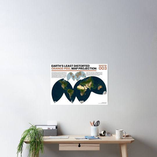 Earth's Least Distorted Orange Peel Map Projection Poster