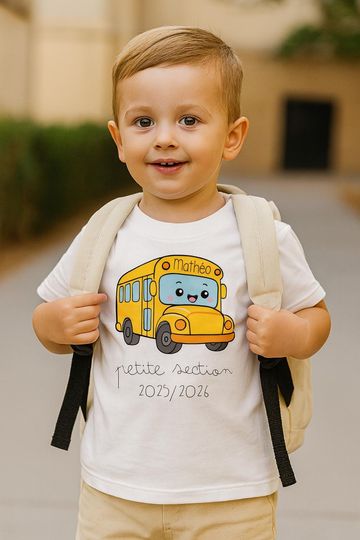 Personalized Back to School T-shirt for Kids  2025/2026 school year  First Name + Kawaii Bus  Kindergarten Gift for Boys or Girls