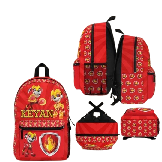 Paw Patrol Marshall backpack set Custom Personalized Backpack, lunch bag, Waterbottle Kids Travel Backpack, Gift Students, Back to School