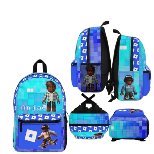 Roblox backpack set Custom Personalized Backpack, lunch bag, Waterbottle Kids Travel Backpack, Name , Gift for Students, Back to School