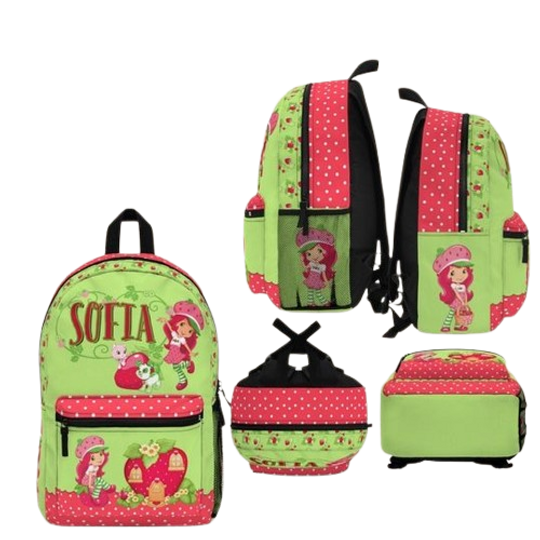 Strawberry Girl Personalized Backpack, lunch bag, Waterbottle Kids Travel Backpack Gift for Students, Back to School birthday present