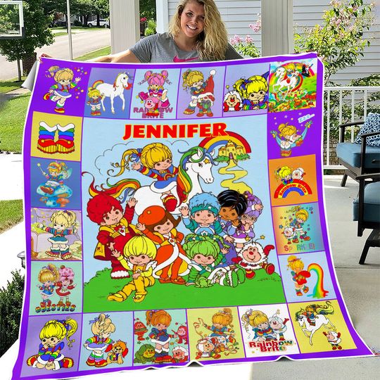 Personalized Rainbow Brite Blanket, Custom Name Rainbow Fleece Blanket, Birthday Gift