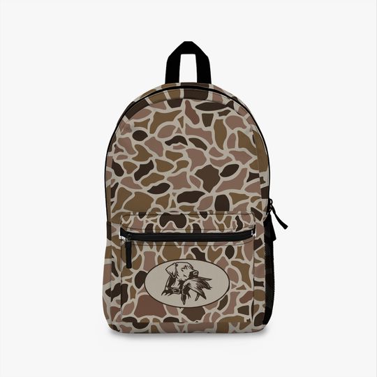 Old School Camo with Duck Dog Backpack, Kids Bookbag, Duck Hunting Gift