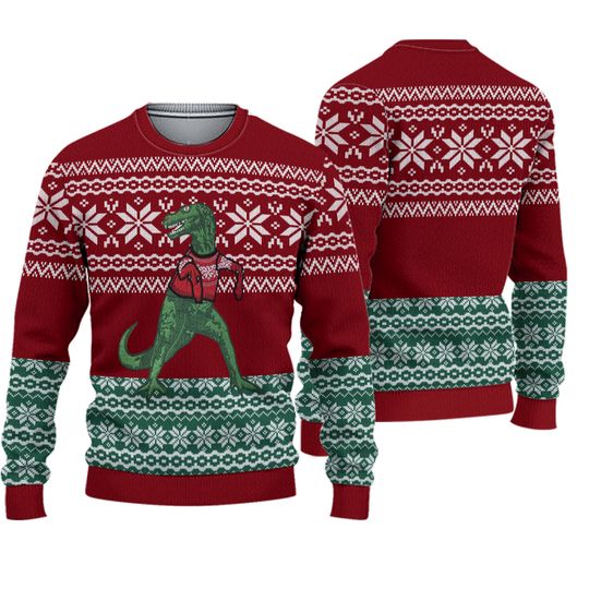 33 Degrees Ugly Christmas Sweater Mens Size M Red T-Rex 3D Dinosaur Holiday
