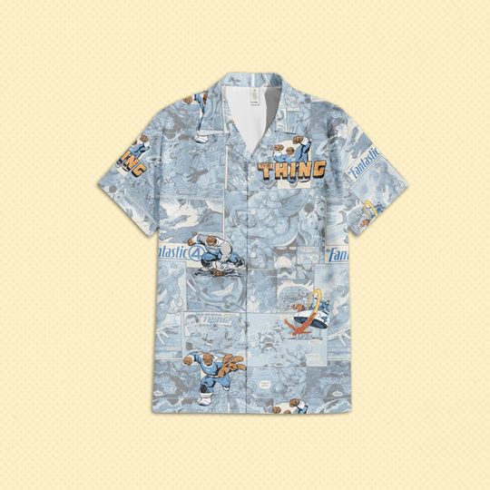 The Thing Fantastic Four Hawaiian Shirt, Marvel Comics Button Up Shirt, Fantastic Four First Steps Disney Trip Hawaiian Shirt