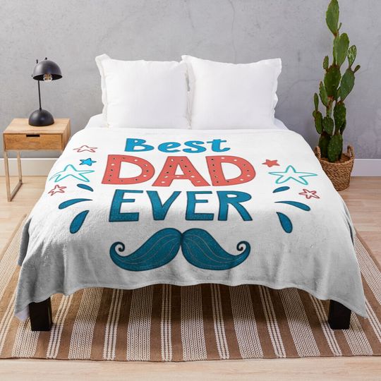 Best Dad Ever Stars & Mustache - Fun Father's Day Gift Throw Blanket