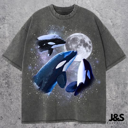 Three Orca Retro Graphic T-shirts, Vintage Orca Moon Tshirt