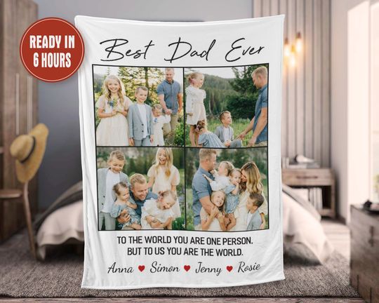 Personalized Best Dad Ever Blanket, Father's Day for Dad Photo Collage Blanket Gifts