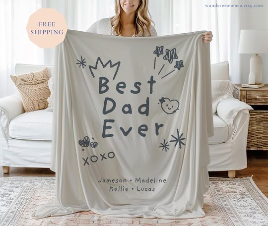 Best Dad Ever Custom Blanket, Personalized Father's Day Gift Kids Names