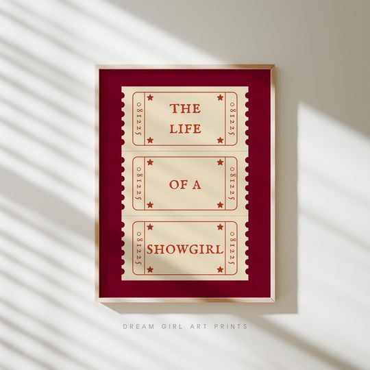 Trendy Ticket Poster | Life of Showgirl Retro Ticket Print Song Lyric Poster Aesthetic Apartment Art College Girl Decor