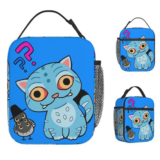 Derpy Blue Tiger and Bird Kids Lunch Bag – Portable Oxford Cooler Lunch Box for Children