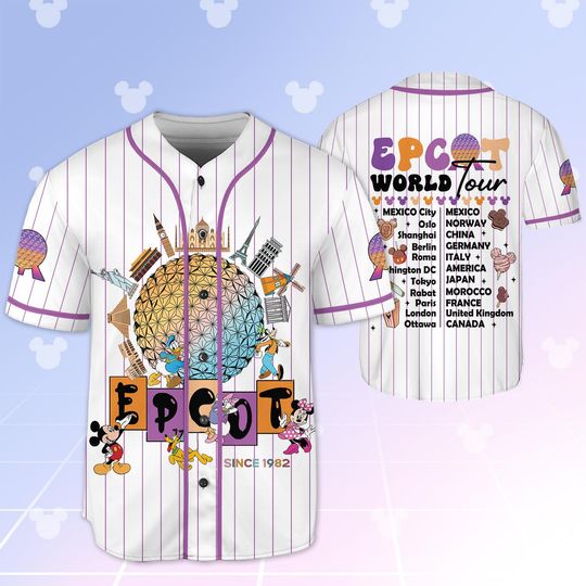 Personalize Disney Epcot World Baseball Jersey, Mickey And Friends Disney Girl Trip Gift For Kid Youth Adult