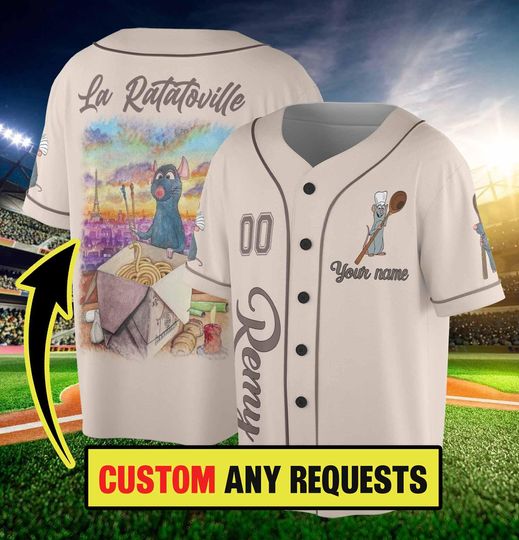 Custom Little Chef Remy Ratatouille Paris France Simple Baseball Jersey