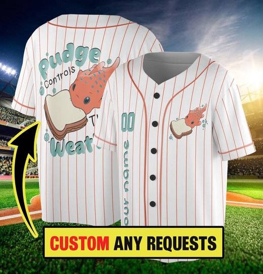 Custom Pudge Controls The Weather Baseball Jersey, Stitch Angel Baseball Team, Stitch Family Group Matching Tee