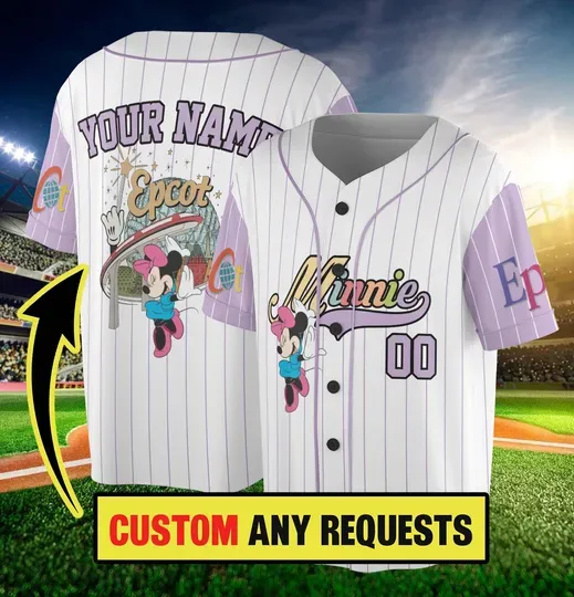 Minnie Disney Epcot Flower And Garden Festival 2025 Baseball Jersey, Mickey And Friends Minnie Epcot Jersey, Disney 2025 Epcot Trip Shirt